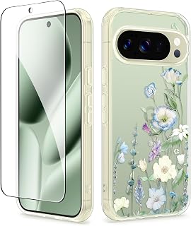 GVIEWIN Google Pixel 10/10 Pro Case with Screen Protector, Floral Design