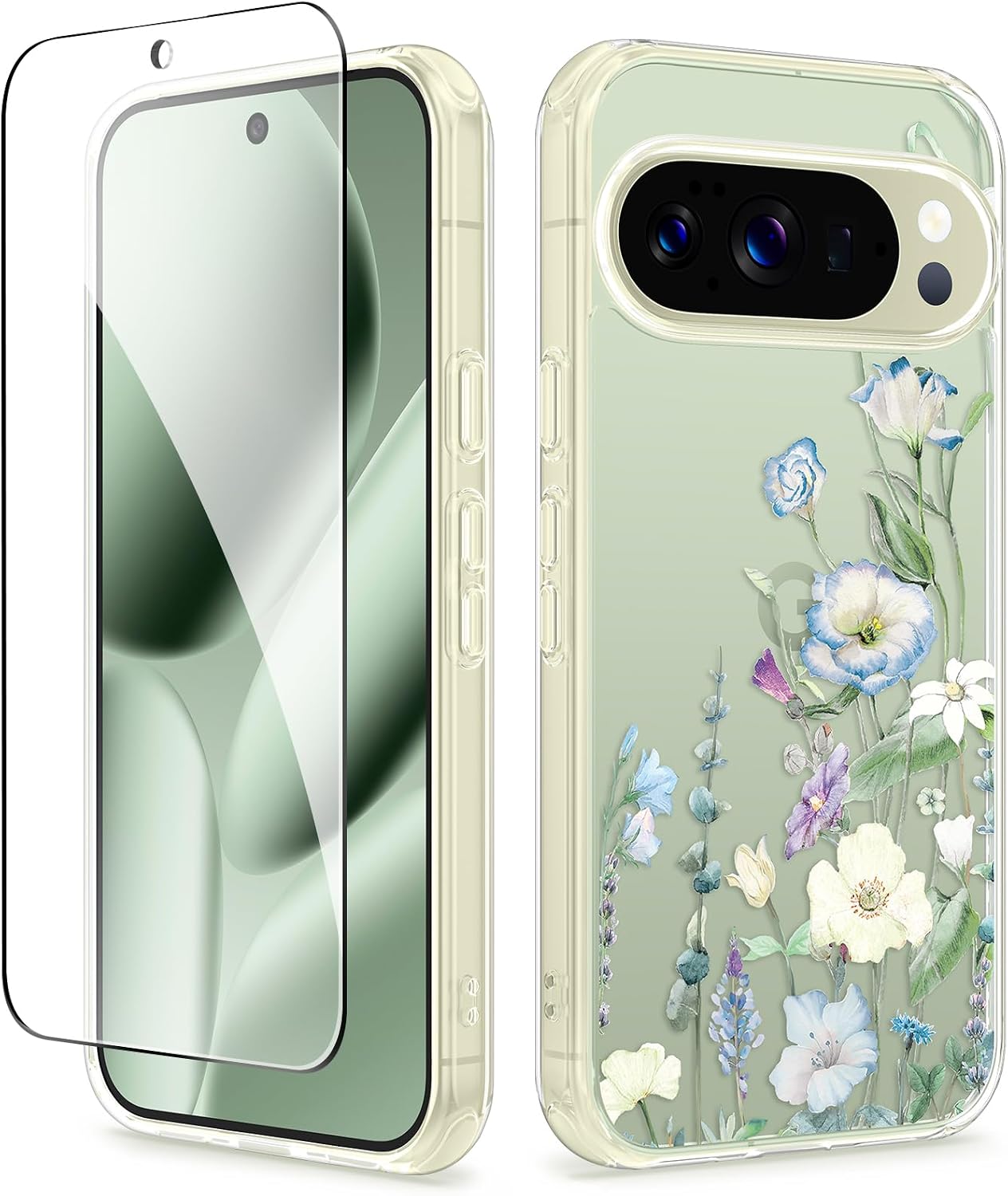 GVIEWIN Google Pixel 10/10 Pro Case with Screen Protector, Floral Design — Phone Case