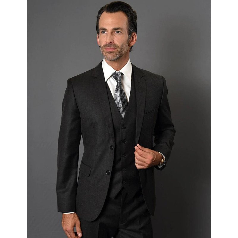 Costume Veste Slim Fit 2 Boutons pour Hommes en Tissu Texturé Noir — Costumes et vestons pour hommes