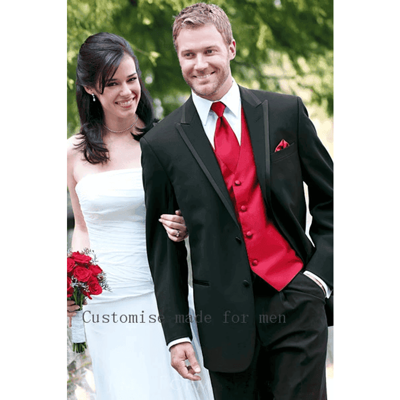 Black Suit with Red Vest and Tie Set — Mens Suits & Blazers