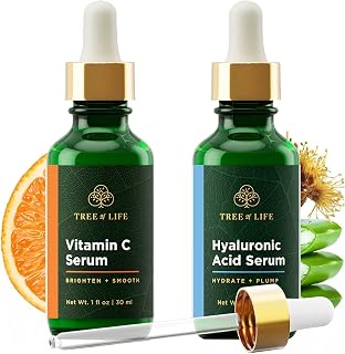 Tree of Life Facial Skin Care Set for Women and Men, Vitamin C and Hyaluronic Acid Face Serum Set, Hydrating Facial Kit for Smooth, Healthy-Looking Skin, 2 Count, 1 fl oz Each