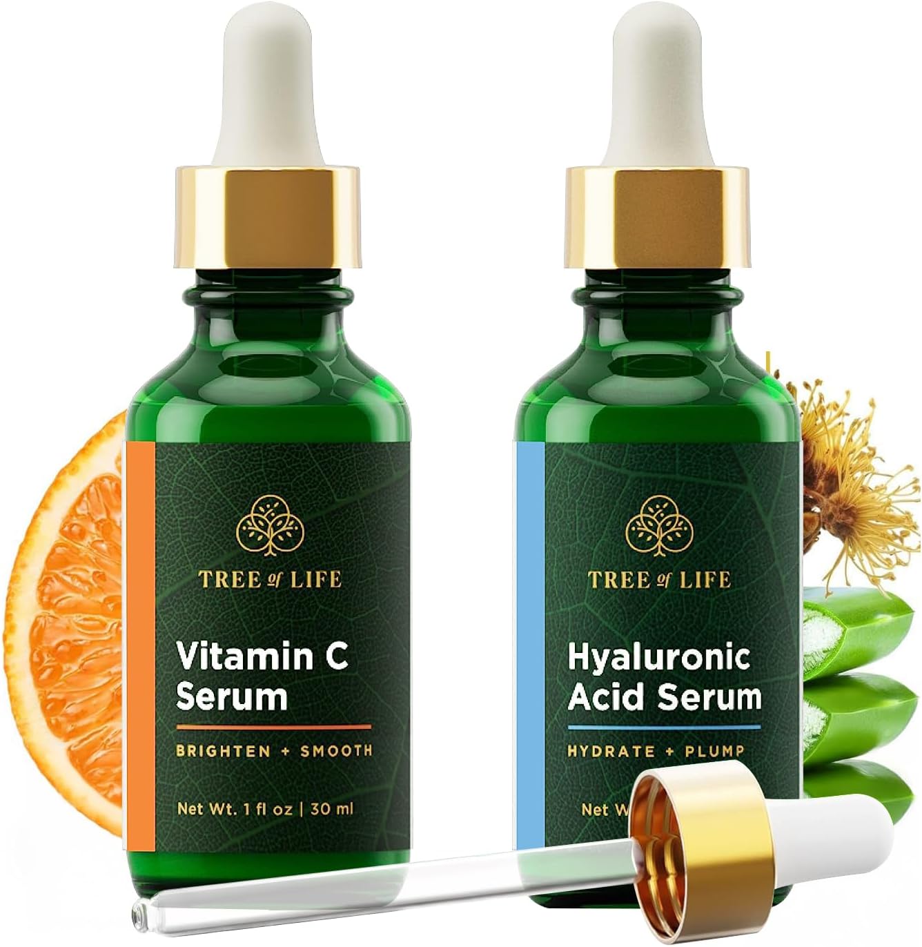 Ensemble Sérum Visage Tree Vitamine C et Acide Hyaluronique, 2 x 1 fl oz — Sérum à la vitamine C