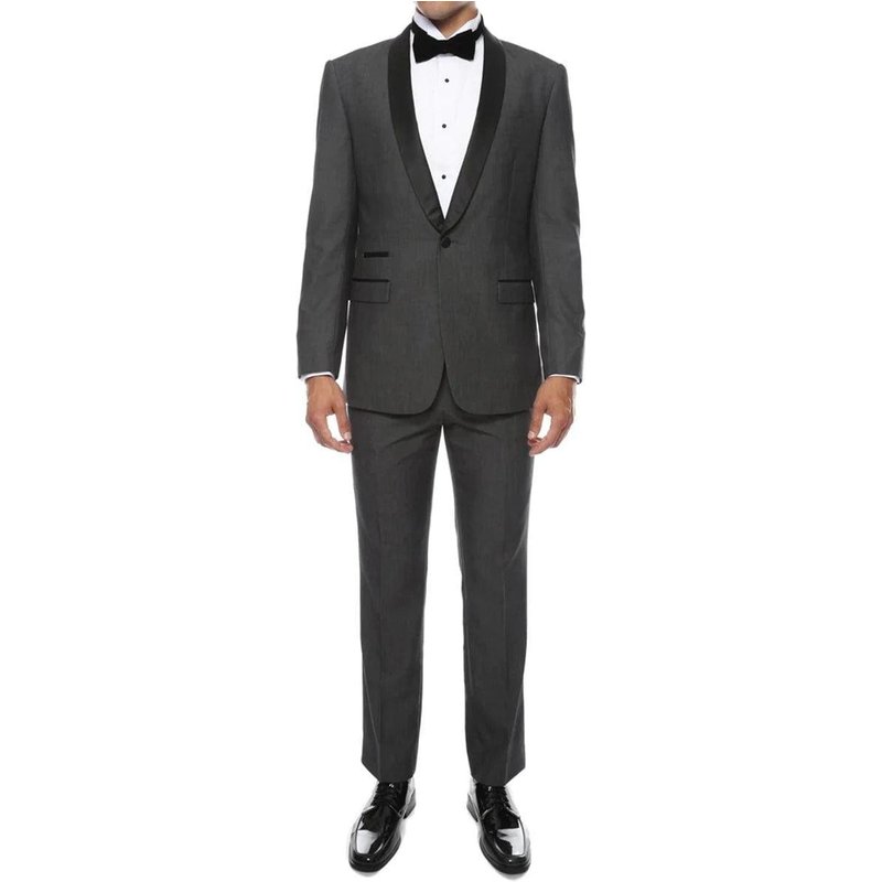 Tuxedo Gris et Noir Ajusté avec Poche Poitrine