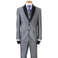 Tuxedo pour hommes à 2 boutons en sharkskin avec col châle en satin