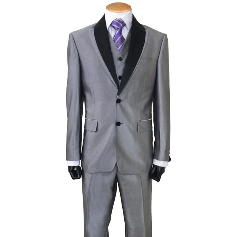Mens 2 Button Sharkskin Tuxedo with Satin Shawl Collar — Mens Suits & Blazers