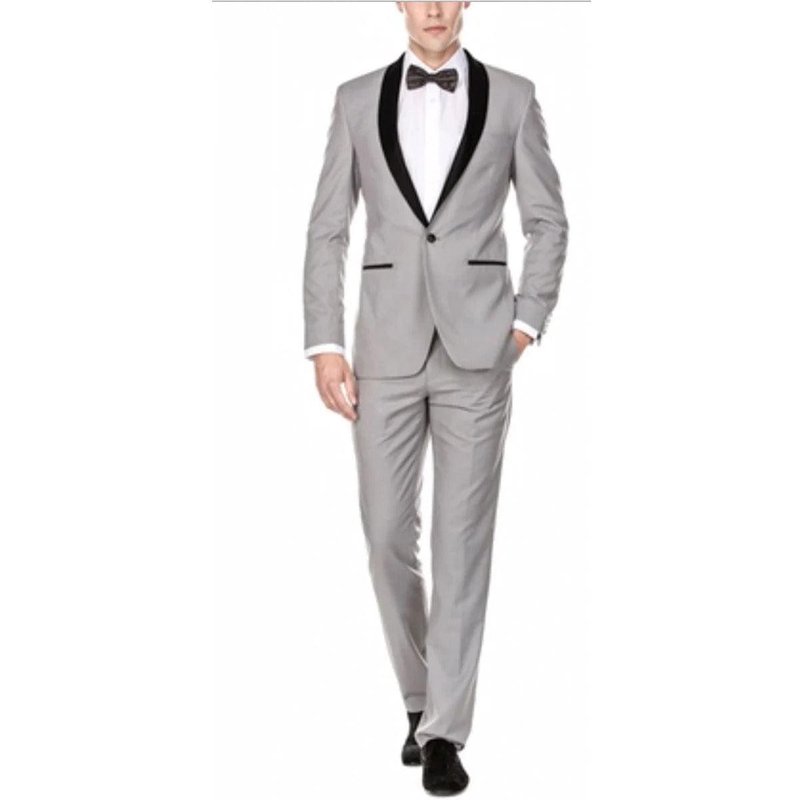 Tuxedo à Col Châle Slim Fit 1 Bouton pour Hommes Alberto Nardoni Gris Clair — Costumes et vestons pour hommes