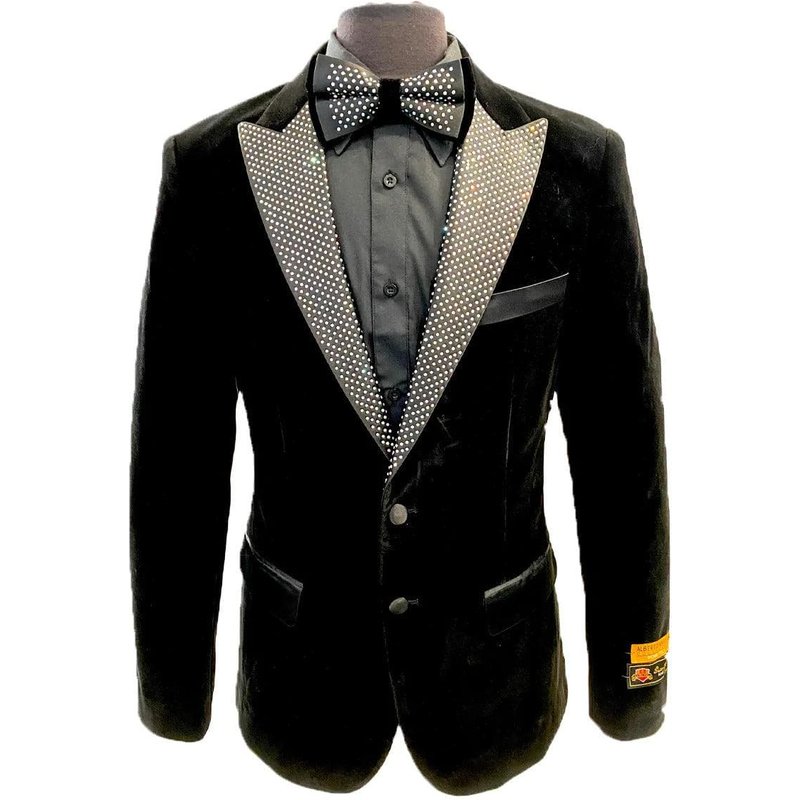 Alberto Nardoni Men's Velvet Dinner Jacket Tuxedo Black Silver Lapel — Mens Suits & Blazers