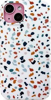 Qokey iPhone 15 Case 6.1" Matte Texture Pebbles Marble Design
