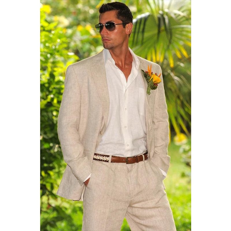 Alberto Nardoni Men's Beige Linen Suit — Mens Suits & Blazers