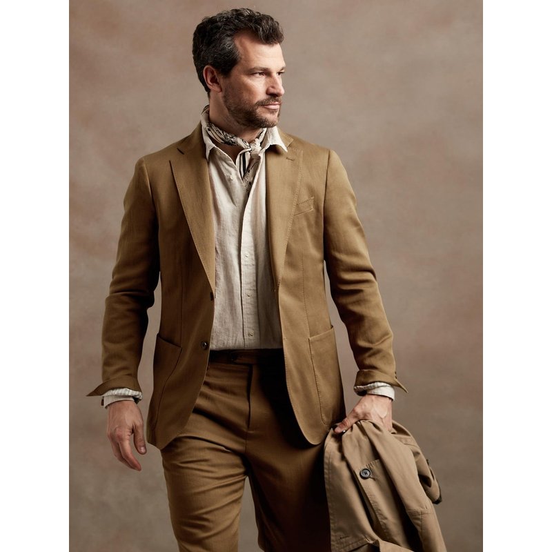 Alberto Nardoni Men's Khaki Linen Suit — Mens Suits & Blazers