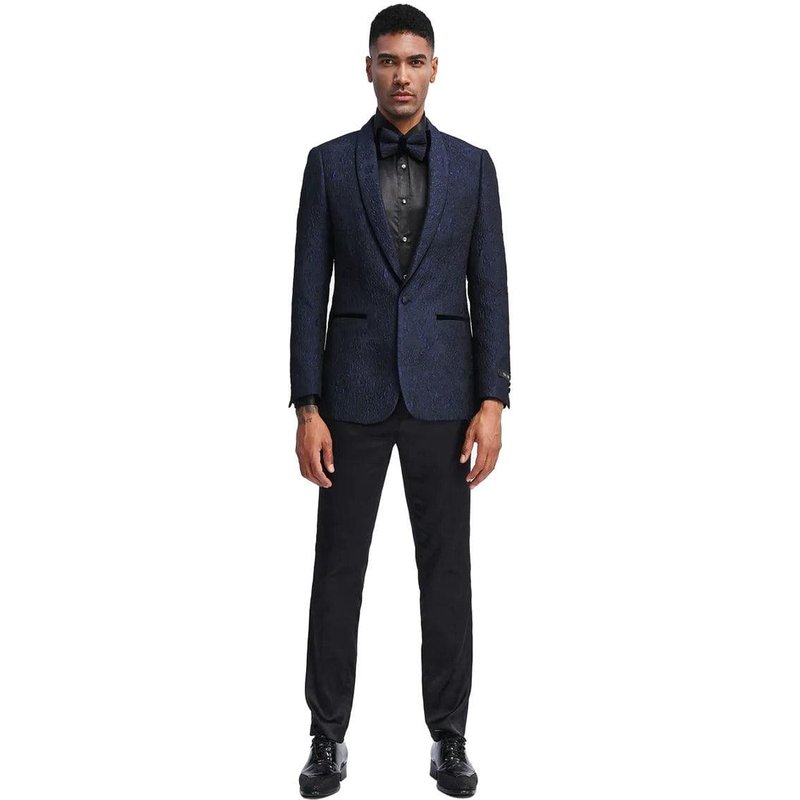 Dark Blue Slim Fit Shawl Lapel Tuxedo Blazer — Mens Suits & Blazers