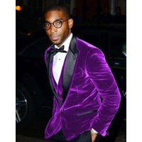 Blazer Tuxedo Velours Pour Homme Violet avec Revers Satin — Costumes et vestons pour hommes