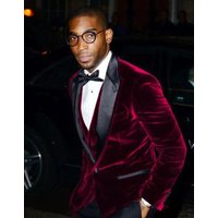 Veste de Dîner Bordeaux pour Hommes - Tuxedo en Velours avec Revers en Satin