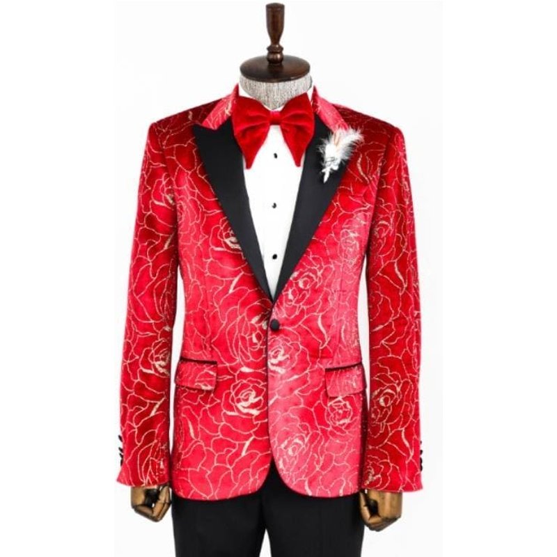 Red and Gold Tuxedo with Black Pants — Mens Suits & Blazers