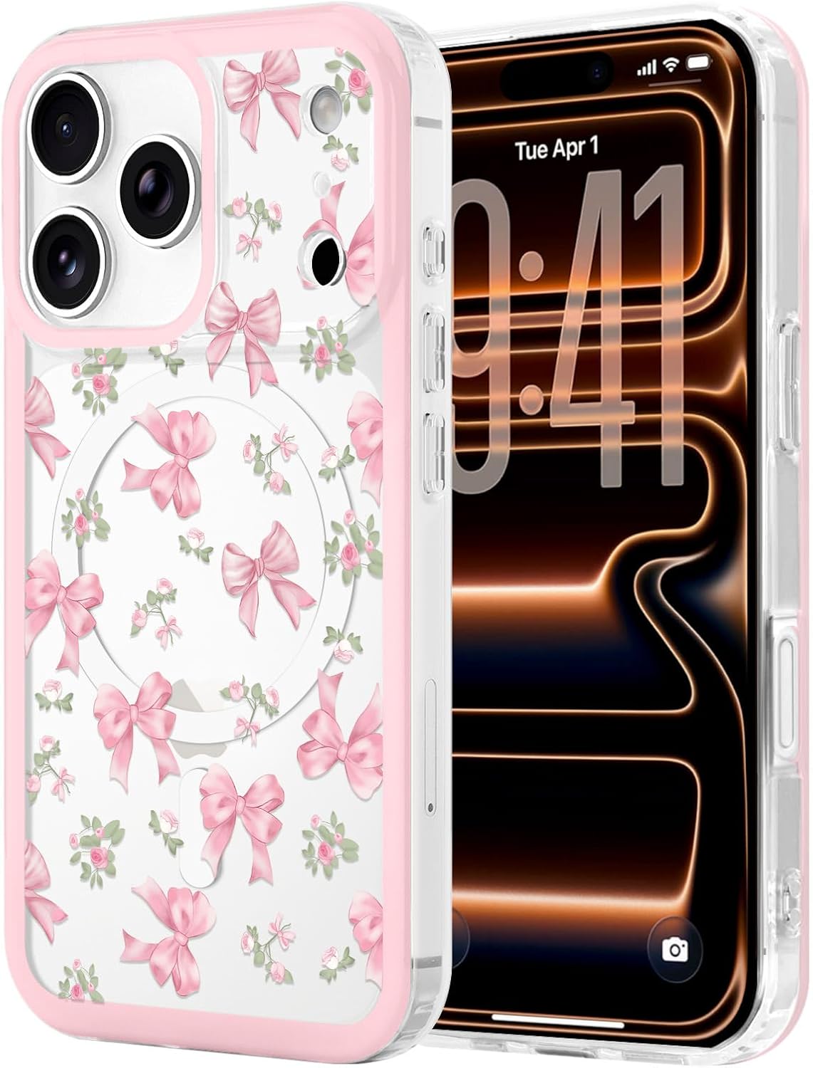 LCHULLE Magnetic Case for iPhone 17 Pro with Pink Bows Design — Phone Case
