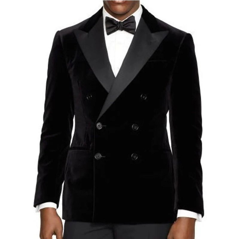 Double blazer noir à velours — Costumes et vestons pour hommes
