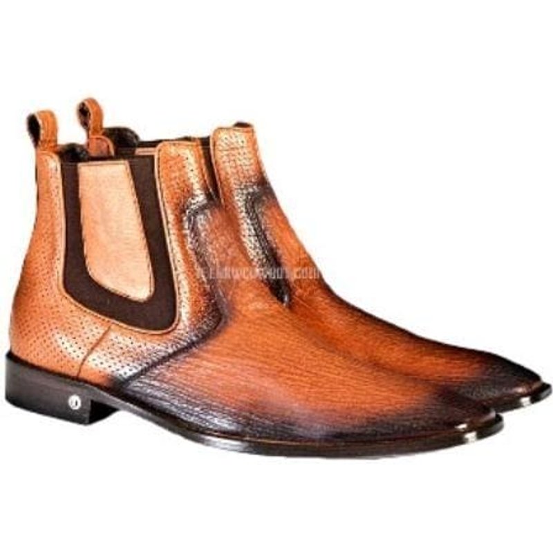 Men's Leather Faded Cognac Sharkskin Chelsea Boots — Fashion Accessories