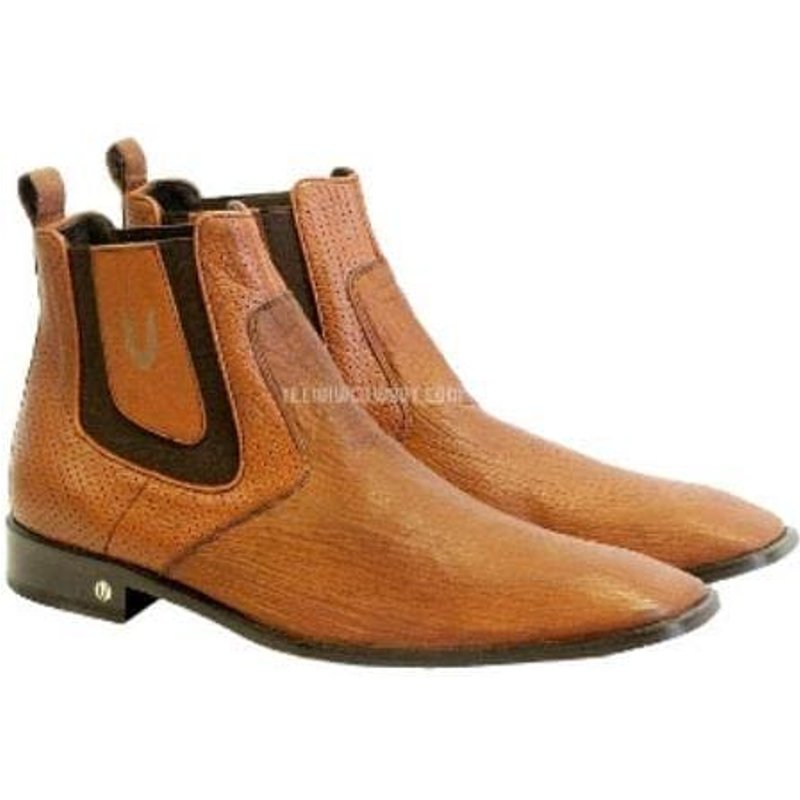 Alberto Nardoni Men's Handmade Cognac Sharkskin Chelsea Boots — Mens Casual Shoes
