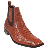 Men's Cognac Full Quill Ostrich Dressy Ankle Boots — Mens Casual Shoes