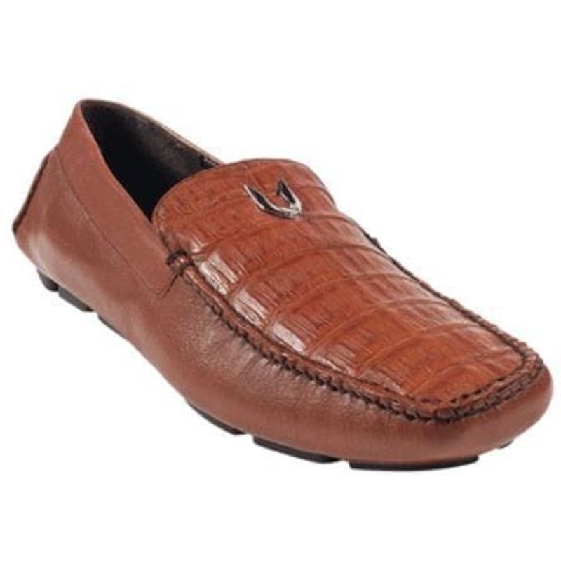 Alberto Nardoni Men's Cognac Genuine Caimen Belly Driver Shoes — Mens Casual Shoes