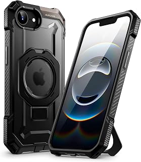 Coque SUPCASE pour iPhone 16e avec support, protection militaire, noir