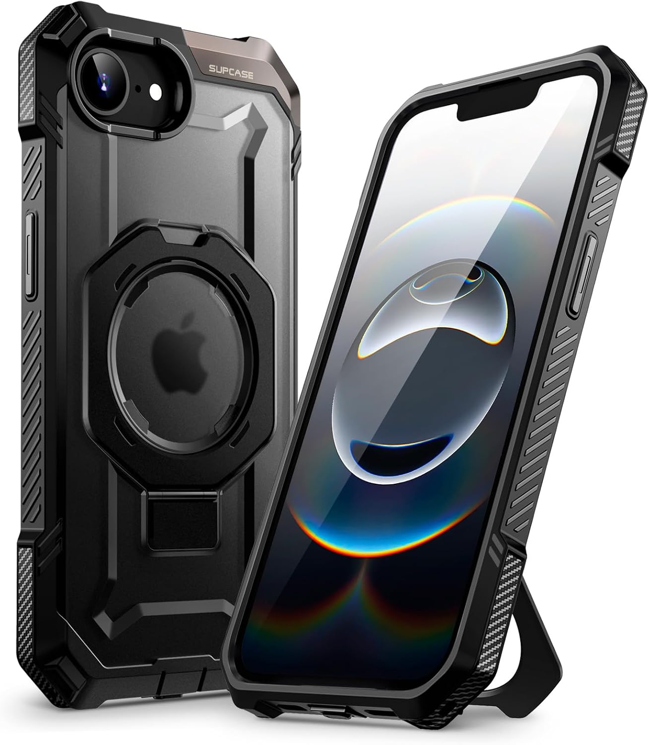 Coque SUPCASE pour iPhone 16e avec support, protection militaire, noir — Coque de téléphone