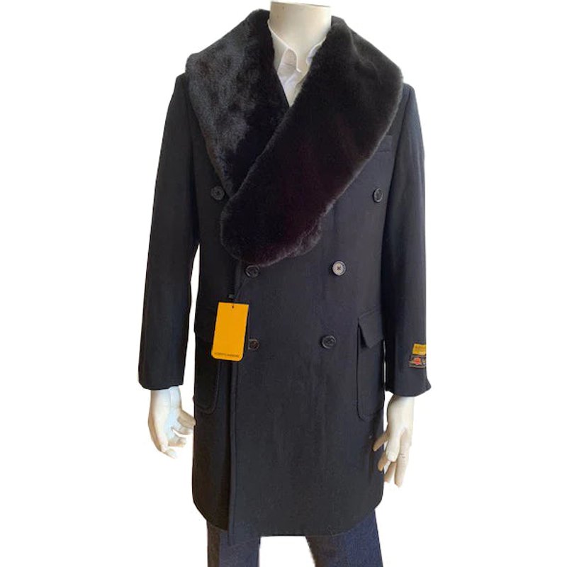 AlbertoNardoniStore Men's Double Breasted Wool Overcoat in Gray — Winter Jacket Men
