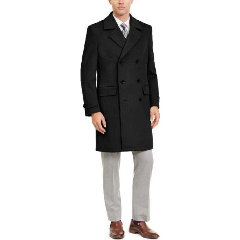AlbertoNardoniStore Men's Double Breasted Overcoat in Light Black — Winter Jacket Men
