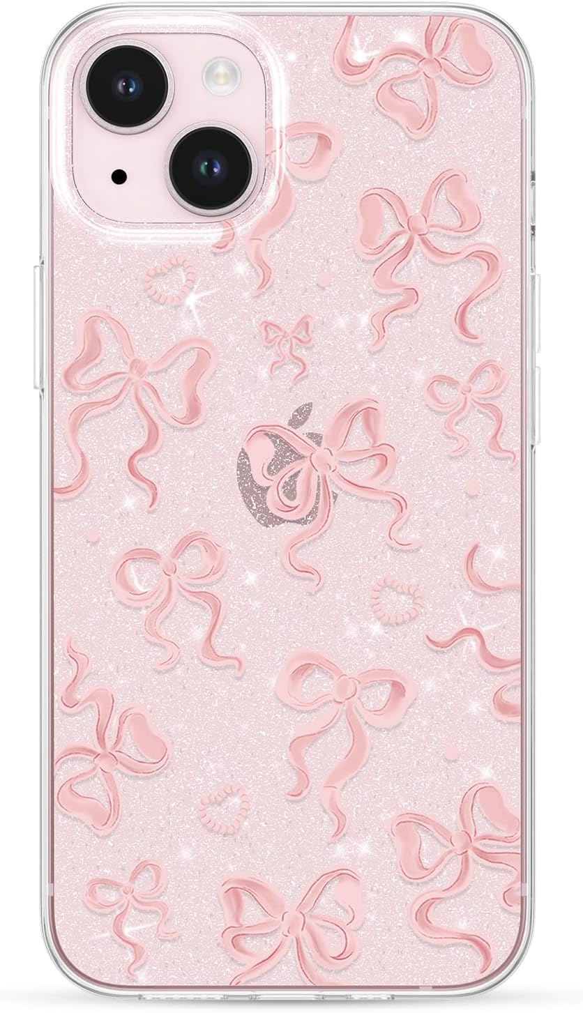 ZTOFERA étui pour iPhone 14 Plus/15 Plus paillettes, design clair avec nœud — Coque de téléphone