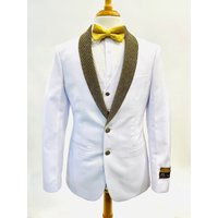 Tuxedo Los Angeles - Tuxedo Blanc Élégant avec Revers en Châtaigne Doré — Costumes et vestons pour hommes