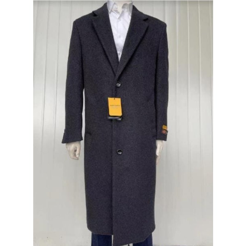 AlbertoNardoniStore Men's Cashmere Blend Black Long Overcoat — Winter Jacket Men