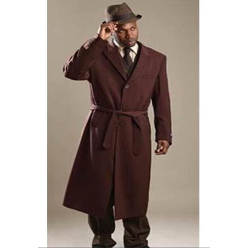 AlbertoNardoniStore Men's Cashmere Blend Brown Long Overcoat — Leather Belt