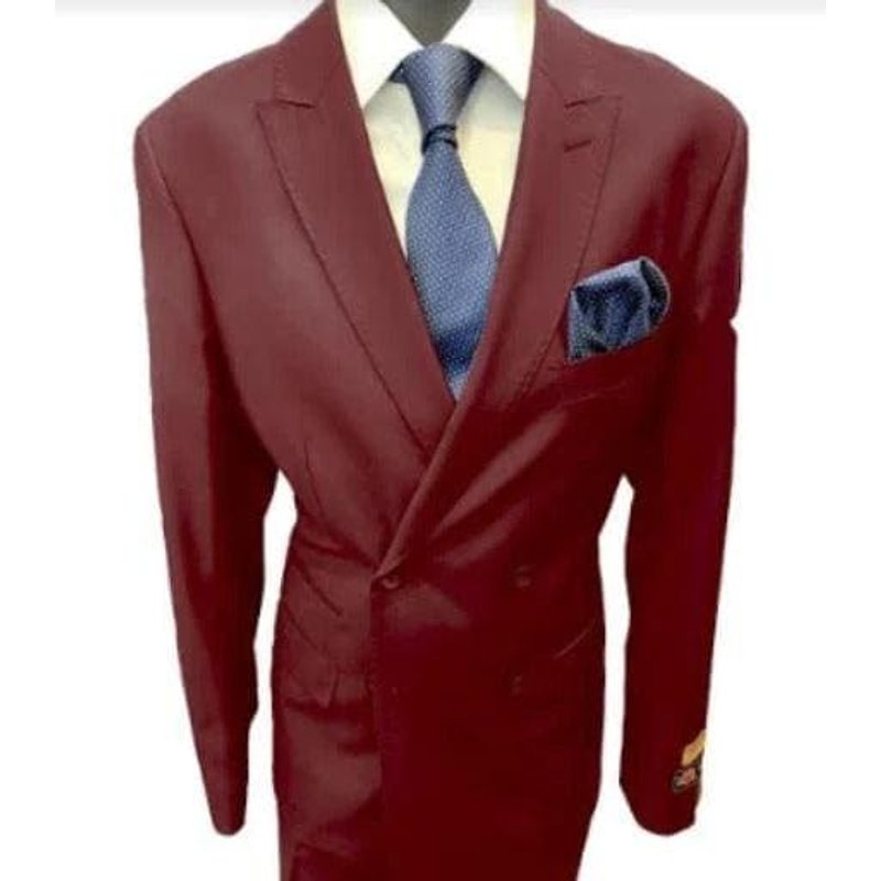 Four Button Double Breasted Suit - Maroon Slim Fit — Mens Suits & Blazers