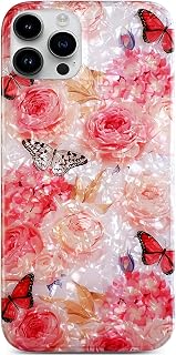 Qokey Clear Sparkly Rose Flower Phone Case for iPhone 14 Pro Max