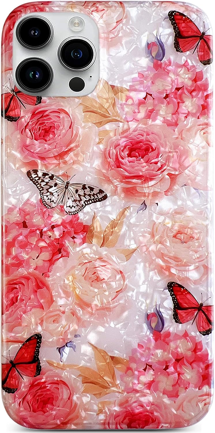 Coque Qokey transparente avec motif de fleur rose pour iPhone 14 Pro Max — Coque de téléphone