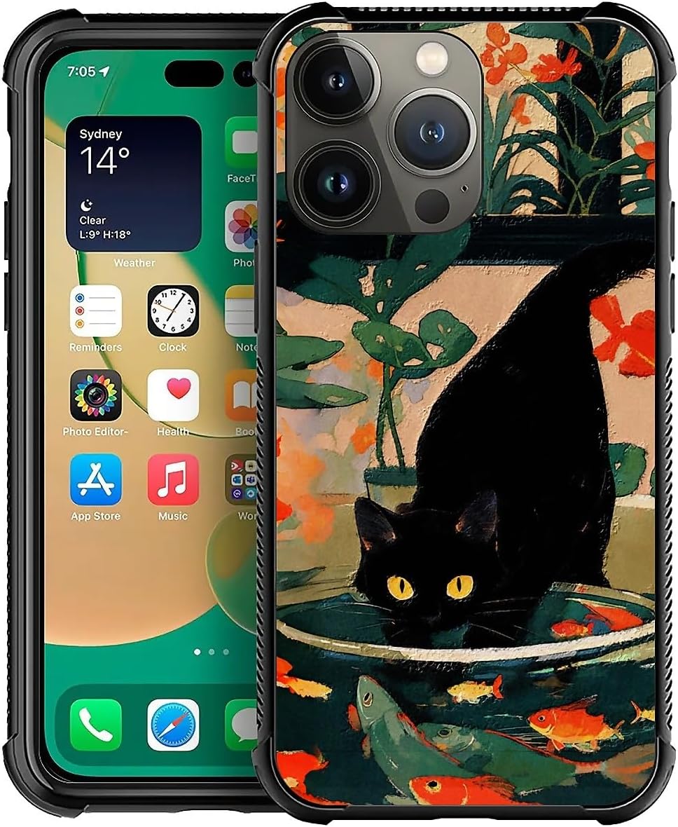 Coque pour iPhone 13 Pro Max avec design de poisson rouge et chat — Coque de téléphone