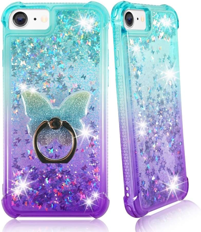 Coque Zase pour iPhone SE 2020, 8, 7 avec paillettes liquides et support de téléphone — Coque de téléphone