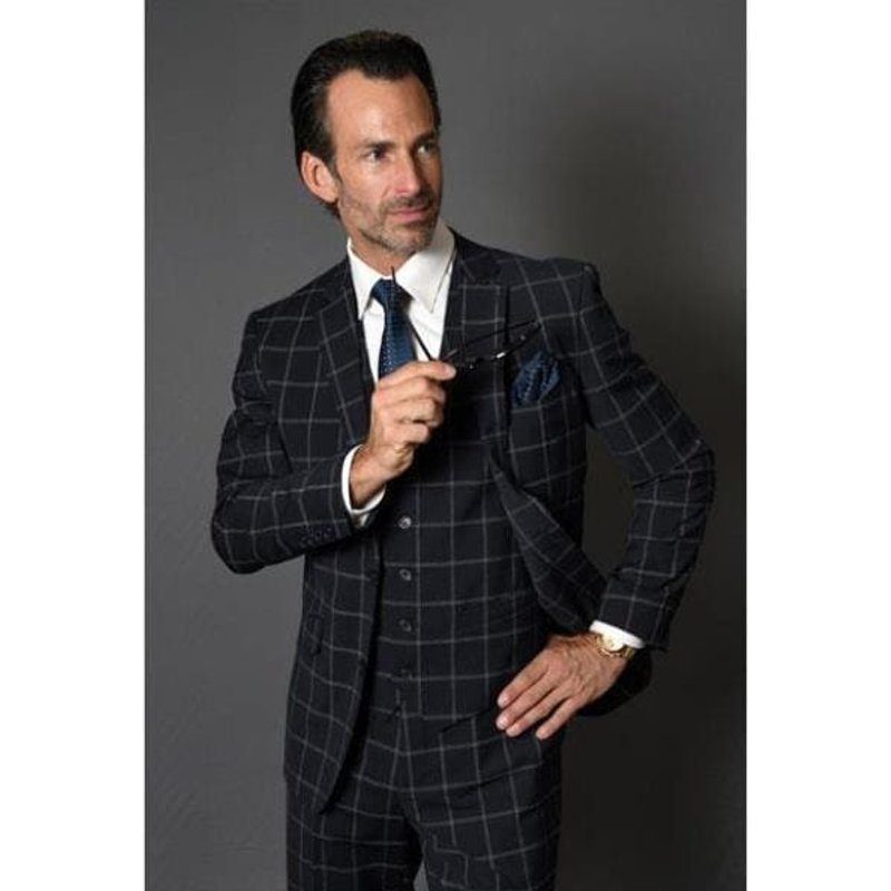 Mens Noir Plaid costume — Costumes et vestons pour hommes
