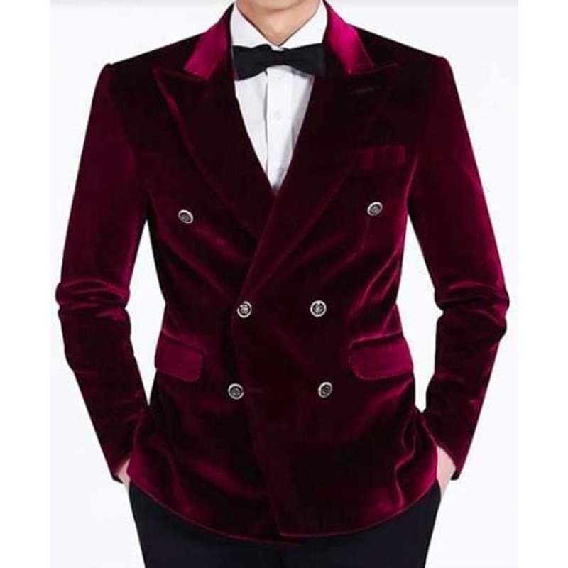 Blazer en Velours Double Boutonnage pour Homme - Bourgogne — Costumes et vestons pour hommes