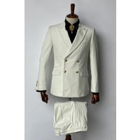 Mens Double Breasted Velvet Blazer - Off White — Mens Suits & Blazers