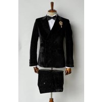 Men's Double Breasted Velvet Blazer - Black — Mens Suits & Blazers