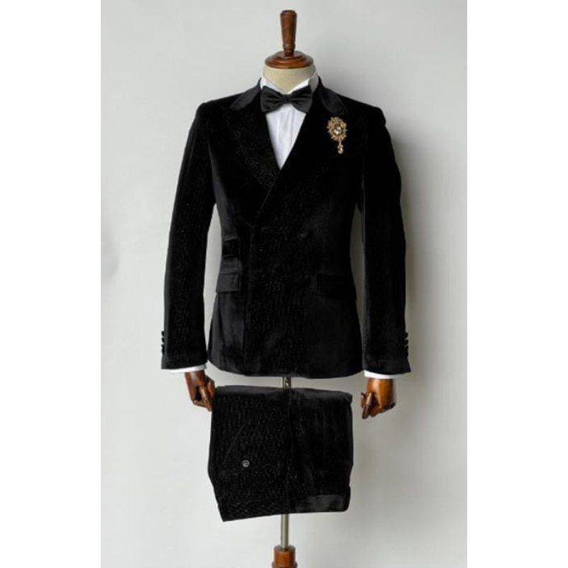 Blazer à velours double seins pour hommes - Blazer noir — Costumes et vestons pour hommes