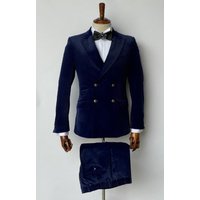 Double blazer à velours beurré pour hommes - Bleu blazer