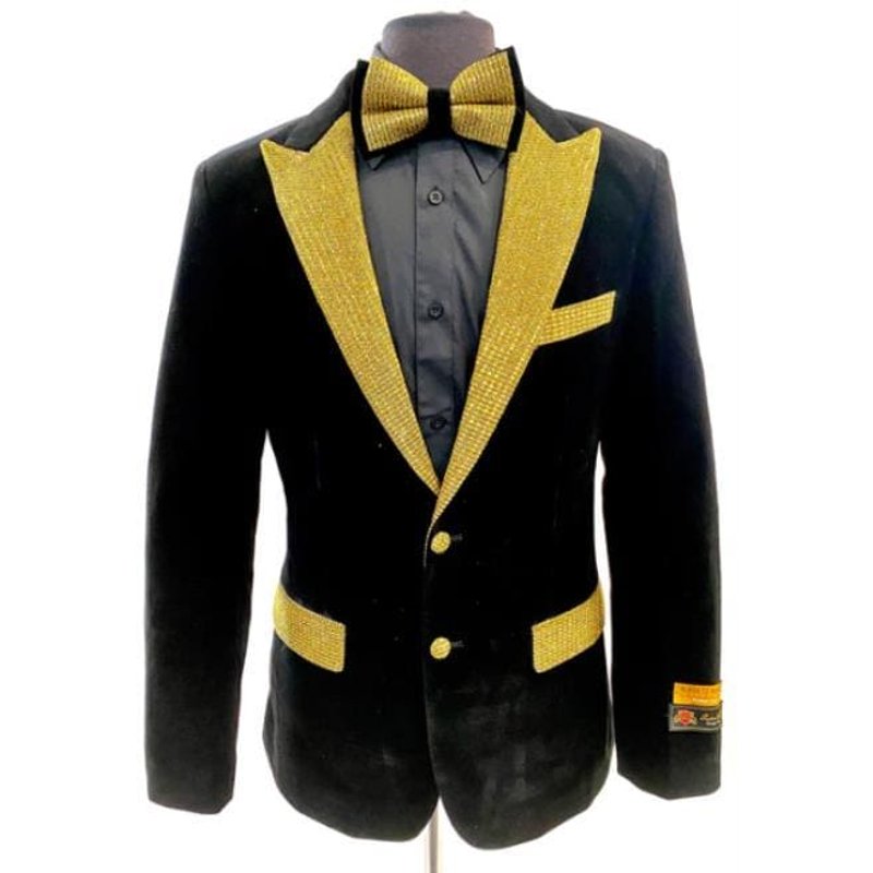 Veste de Tuxedo Noir et Or - 2 Boutons, Simple Boutonnage — Costumes et vestons pour hommes