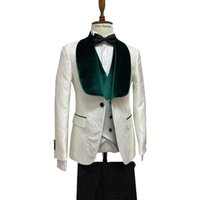 Ivory & Green Tuxedo Jacket