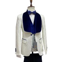 Ivory and Blue Tuxedo Jacket