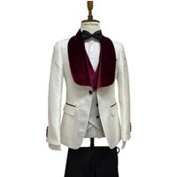 Ivory & Maroon Tuxedo Jacket