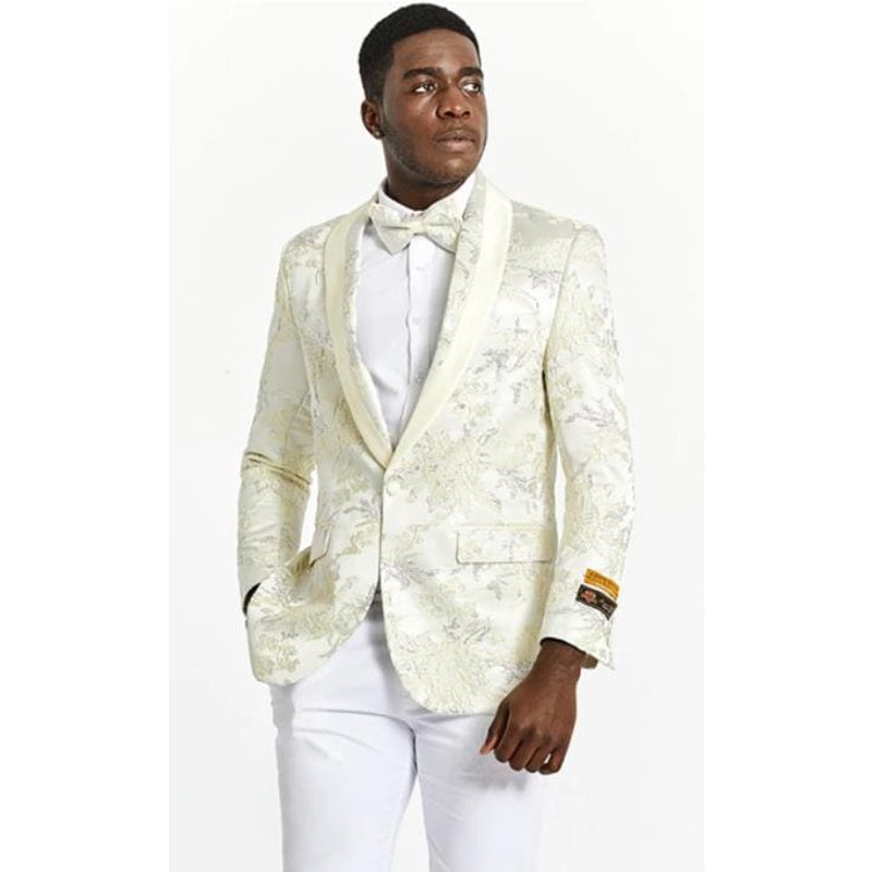 Veste de Tuxedo Ivoire - Simple Boutonnage avec Revers Châle — Costumes et vestons pour hommes