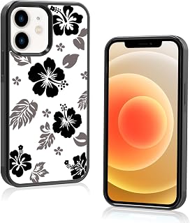 iPhone 12 Mini Case Black Hibiscus Floral Design for Girls — Phone Case