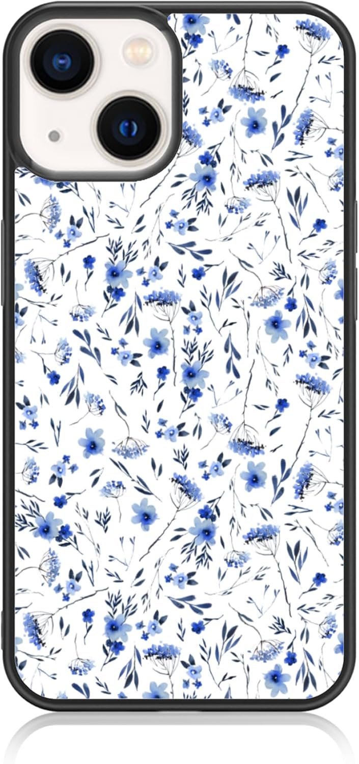 Coque de téléphone florale bleue pour iPhone 14 & 13 — Coque de téléphone
